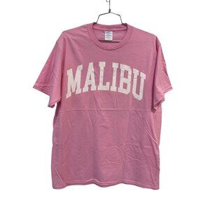 Port and Company Graphic Tee Size Large Malibu Crewneck Short Sleeve Pink White